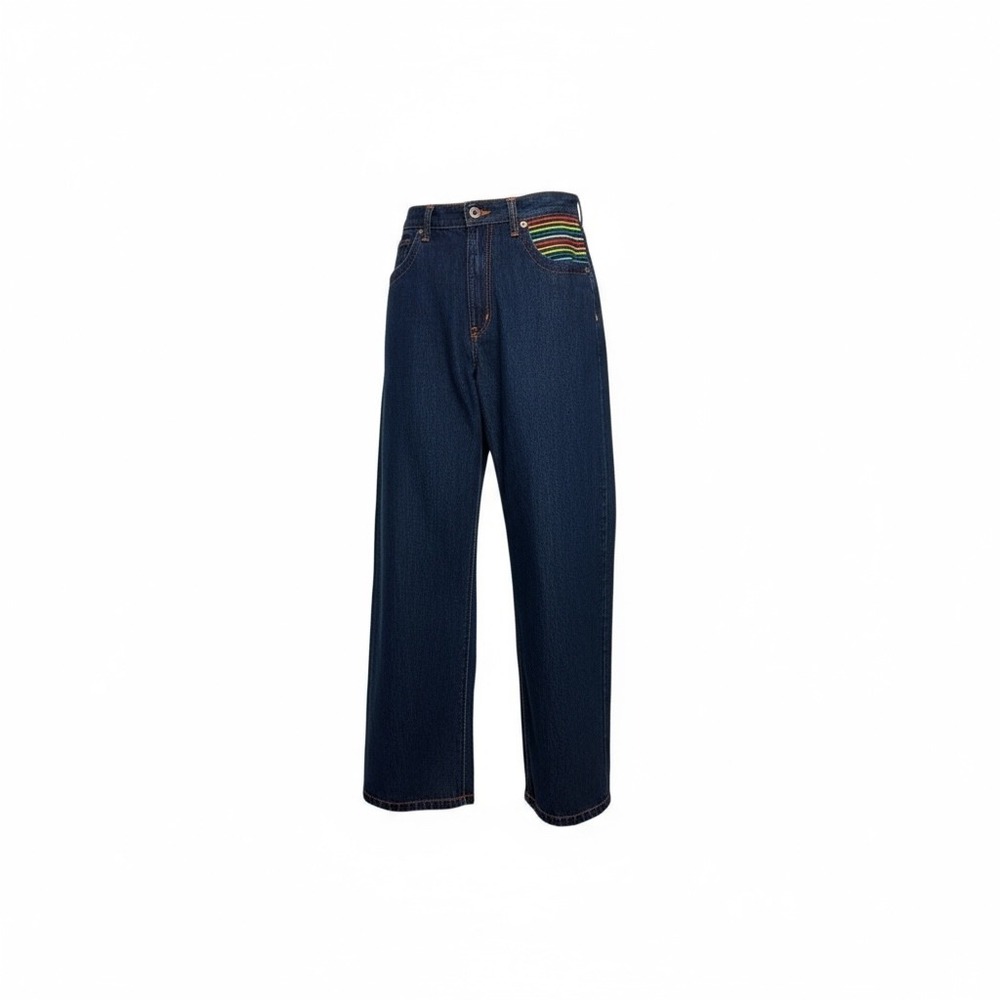 Russo‎ Spirit Jeans Mens 36x31 Rainbow Embroidery Hip Hop Baggy Y2K Denim